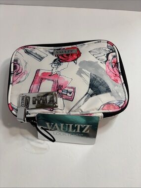 Vaultz Floral Makeup Pouch in White with Pink Accents New With Tags